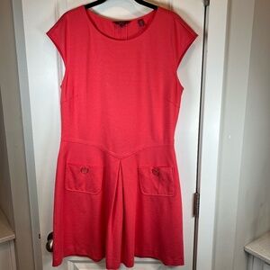 Ted Baker London Womens Sz 4 Harmia A-Line Mini Dress Coral Short Sleeve Pockets